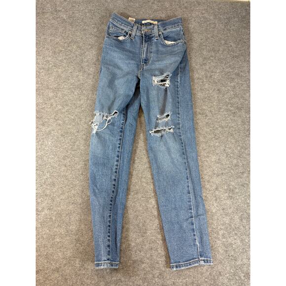Vintage Y2K Levis Denim Boyfriend Jeans Womens 24x25 Blue Distressed Red Tab - Picture 1 of 7